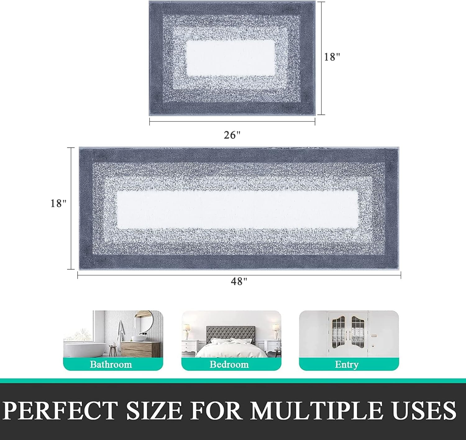 Ileading 2 Piece Bath Rug Set Microfiber Washable Non Slip Bathroom Rug and Mat Set