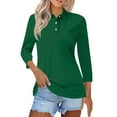 thumbnail image 1 of Green Womens Tops Womens Shirts Three Quarter Length Summer Striped Print Tops Collared Button Down T Shirts Breathable Trendy Tunic Tops Going Out Tops for Women, 1 of 4