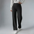 thumbnail image 2 of Women's Ribbed Knit Trousers with Thermal Lining and Elastic Waist Comfortable Wide Leg Winter Pants, 2 of 8