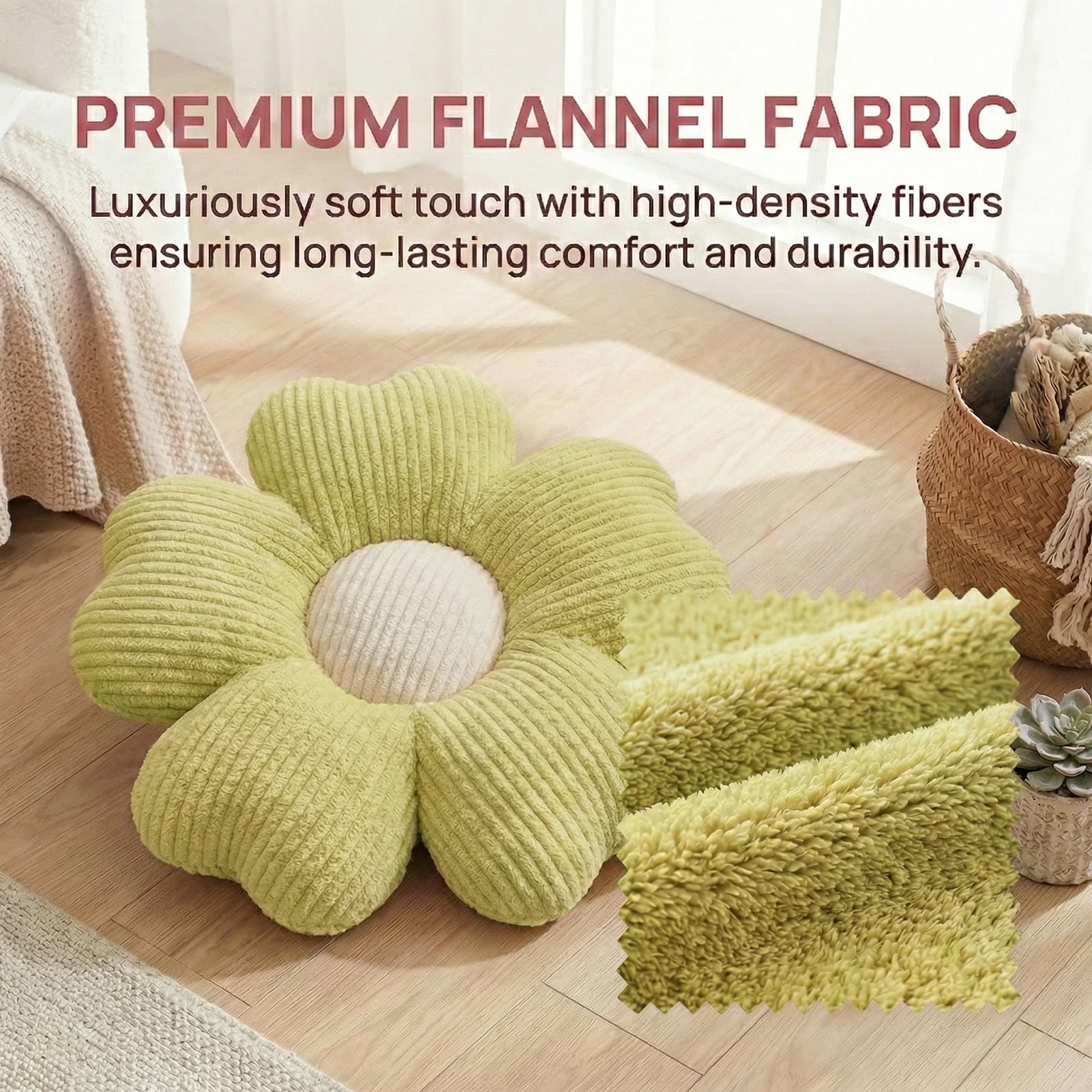 HonorHut 2 Pack Flower Shaped Throw Pillows Five Petal Flower Seating Cushions Cute Daisy Shaped Floor Cushion for Chair Couch & Room Decor White and Green