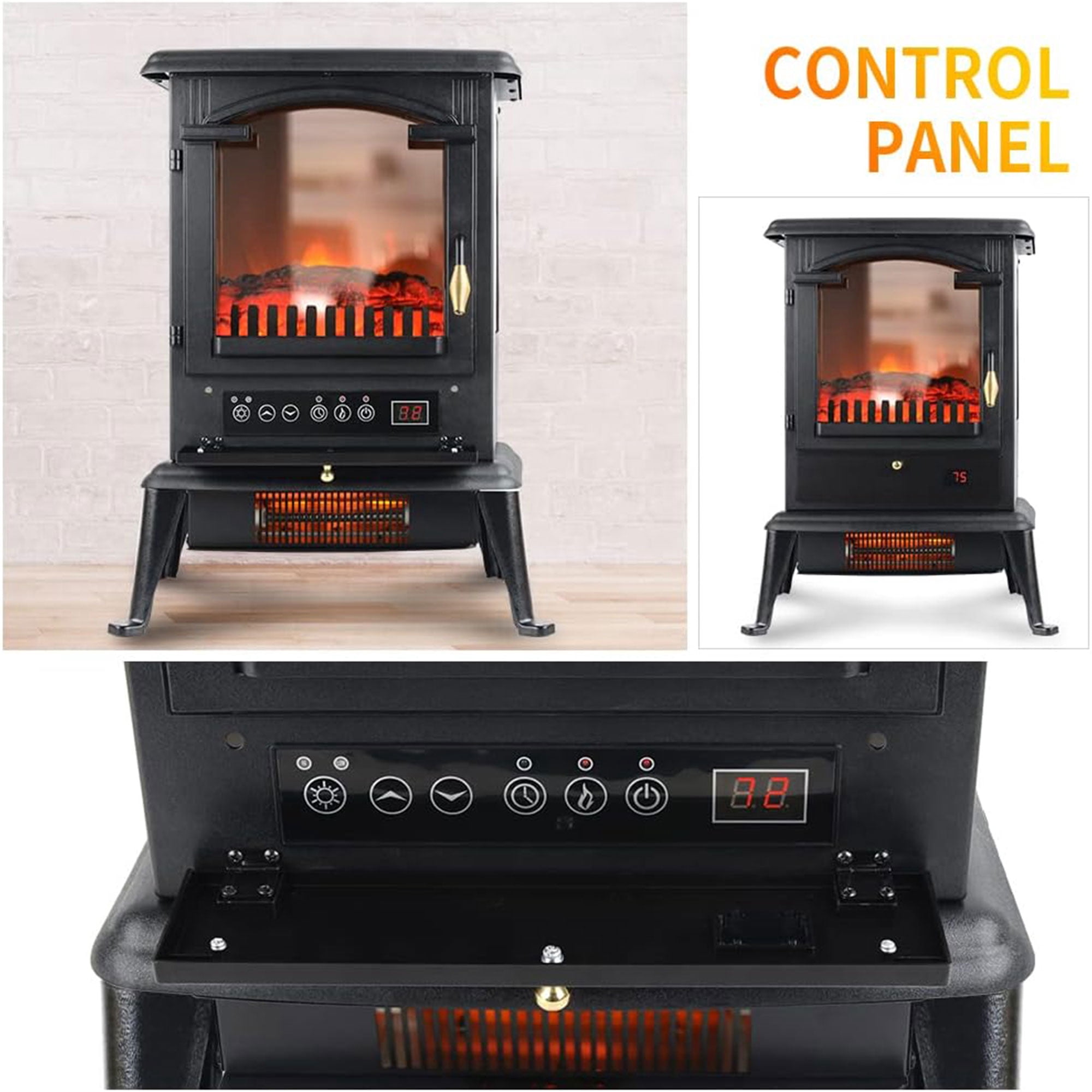 VOLTORB Freestanding Electric Fireplace Heater Stove with Remote (2 Pack)