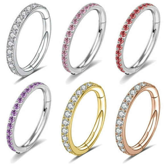 QQTDFG 1 Pc Surgical Steel Nose Ring Hoop Septum Piercing CZ Cartilage Earrings Jewelry-Gold-16G-6mm