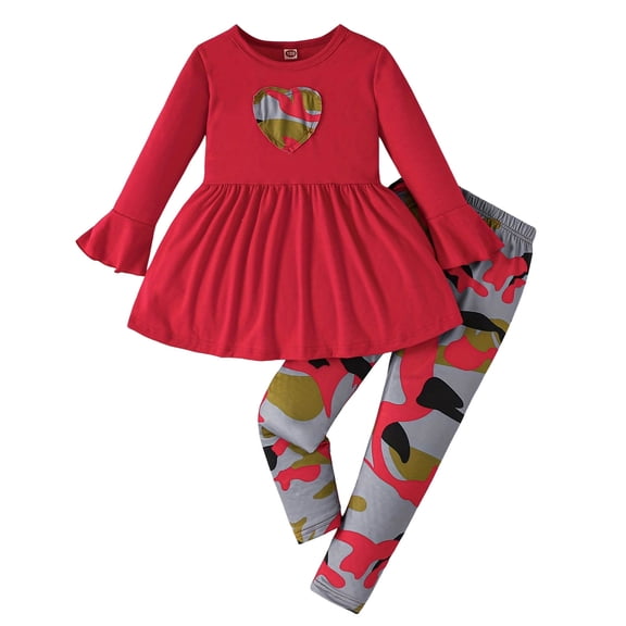Taybagh Baby Outfits Girl 1-6Y Girl Clothes Heart Printed Top with Skirt Patch Camo Pants Winter Outfit Red 1-2 Years