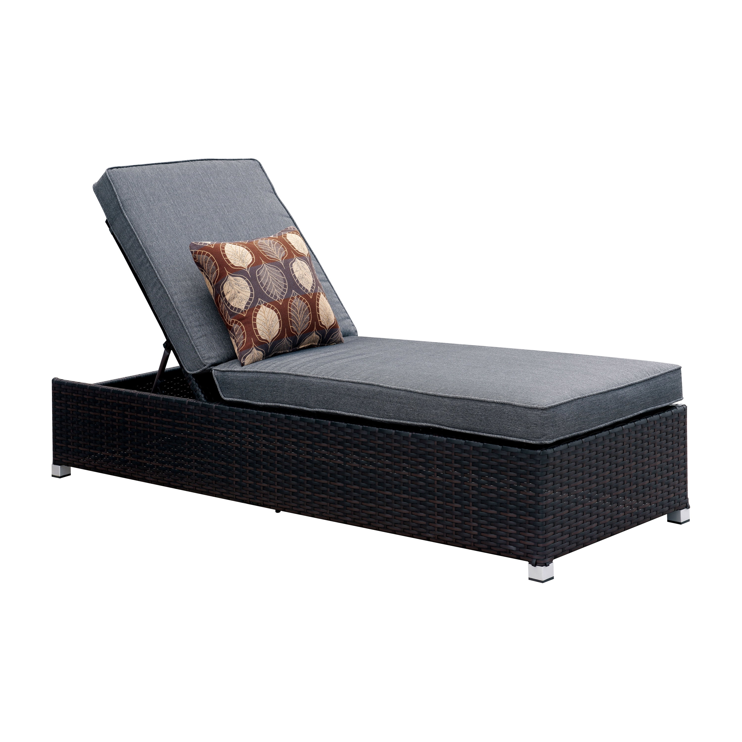 Furniture of America Holden Contemporary Adjustable Wicker Lounger, Gray and Espresso