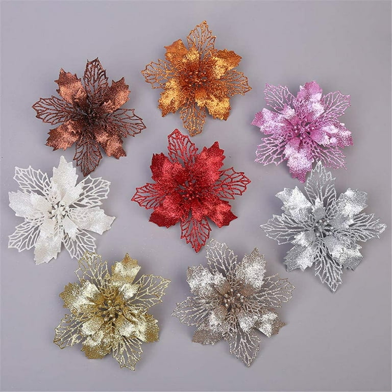 Bulk Glitter Poinsettias Artificial Christmas Flowers Arrangement Deco —  Artificialmerch