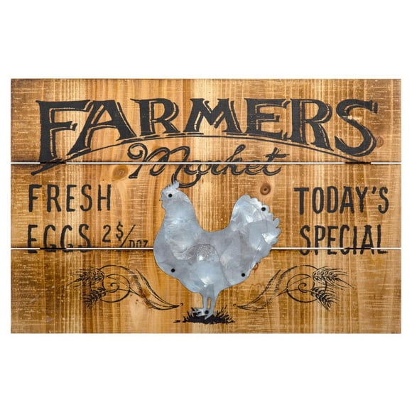 Truu Design Farmer's Market Wooden Wall Sign, 12 x 18 inches, Brown