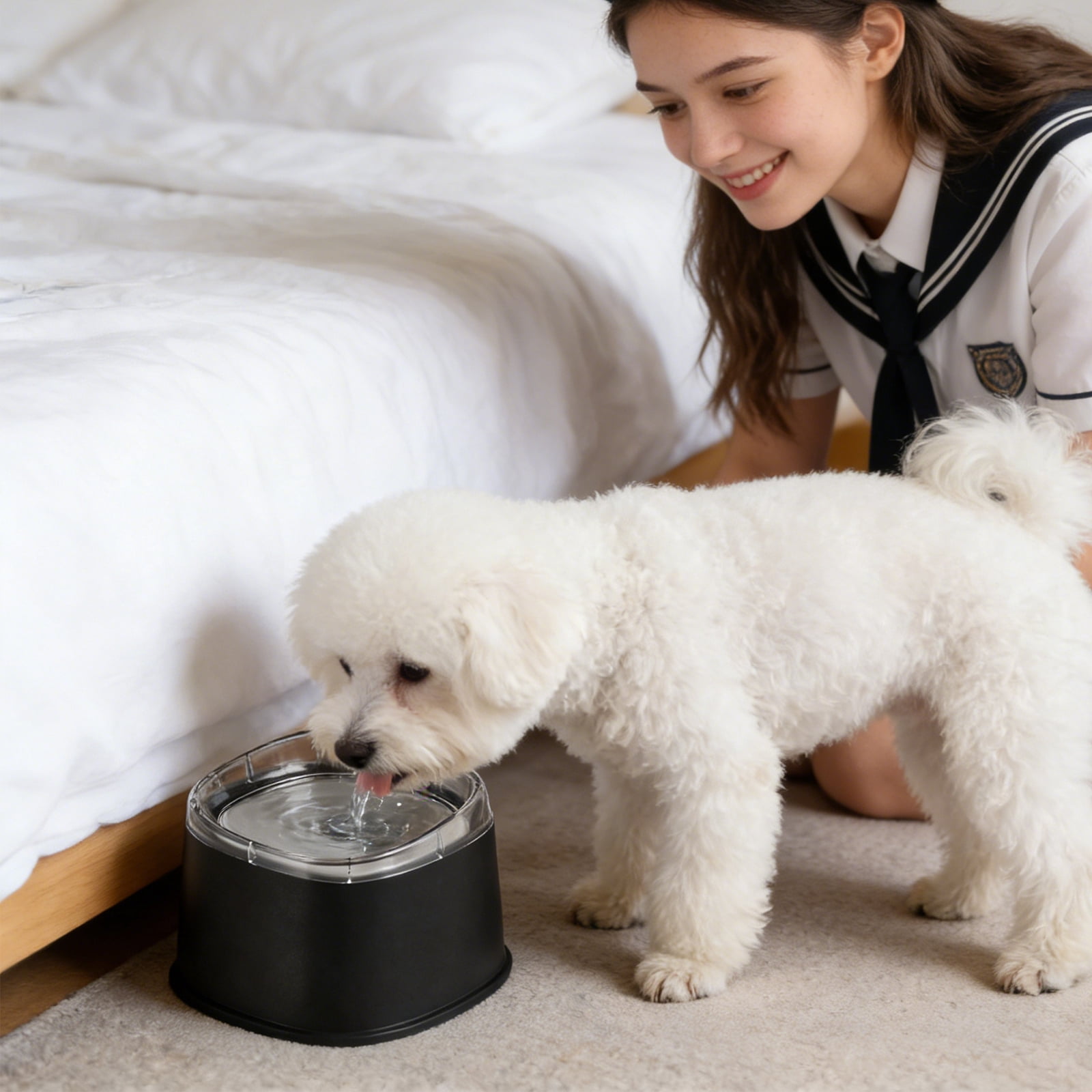 Dog Water Bowl, Slow Feeder Dog Bowl with Floating Design, Anti-Spill Anti-Wet Mouth Pet Bowl, for Small Medium Dogs, Black