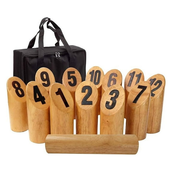 YYDSBNHH Wooden Throwing Game - 12 Numbered Block Toss Yard Game Set - Kubb for Outdoor Fun with Carrying Bag