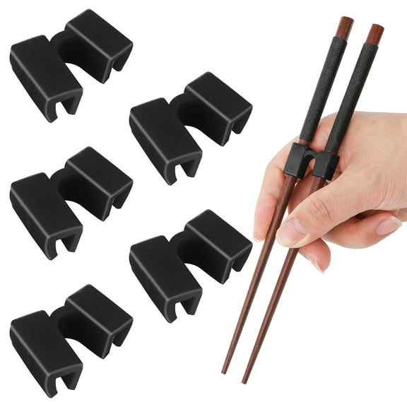 5 Pcs Reusable Chopstick Helpers, Training Chopsticks with Hinge Connector for Kids Adults Beginners, Chopsticks Helper Chopstick Hinges Connector, Non-Slip Chopsticks Trainer Learner, Black