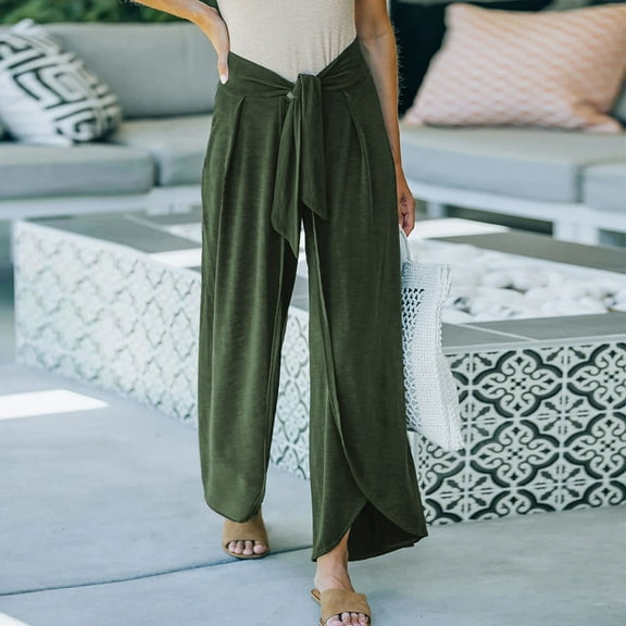 KIHOUT Women Pants Plus Size Clearance Fashion Women Summer Casual Solid Trousers Bandage Split Long Pants