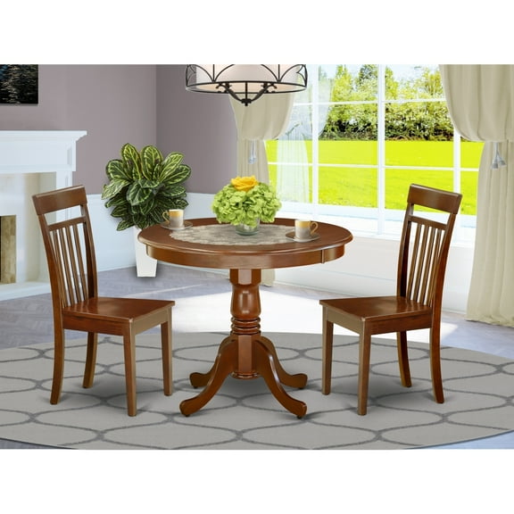 Round Dining Table Set - 3 Piece Kitchen Table with Chairs - 36 Inch Pedestal Table - Mahogany Finish