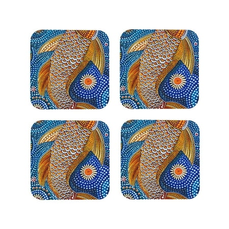 

Tideii Colorful Dot Art Fish for Leather Coasters 4 Pieces Anti-fouling and Anti-scalding Decorative Coasters Suitable for Restaurants Kitchens Coffee Shops-Square