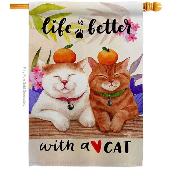Angeleno Heritage H137552-BO Better with Cats Animals Cat 28 x 40 in. Double-Sided Decorative Vertical House Flags for Decoration Banner Garden Yard Gift