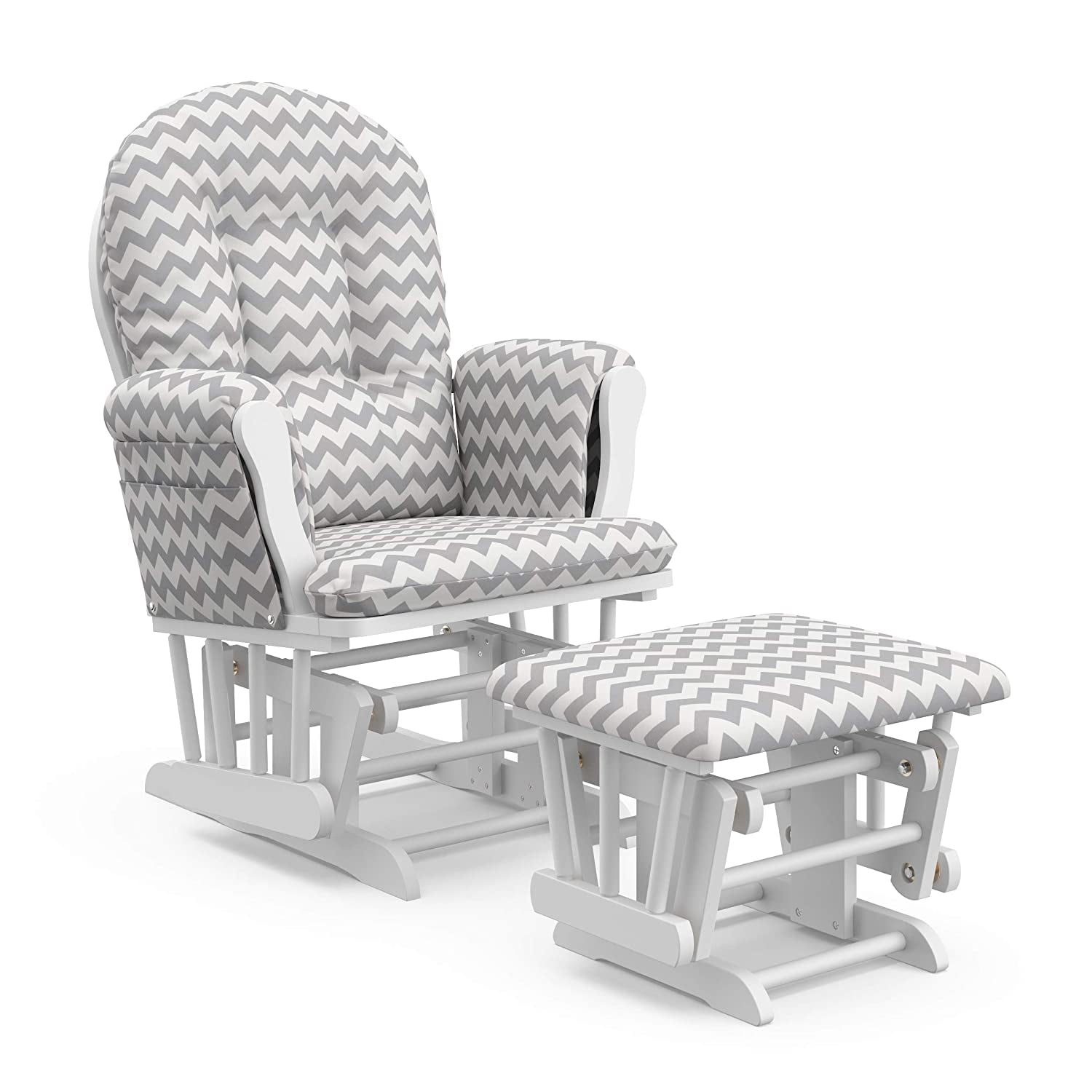 Storkcraft Premium Hoop Glider and Ottoman (White Base, Gray Chevron