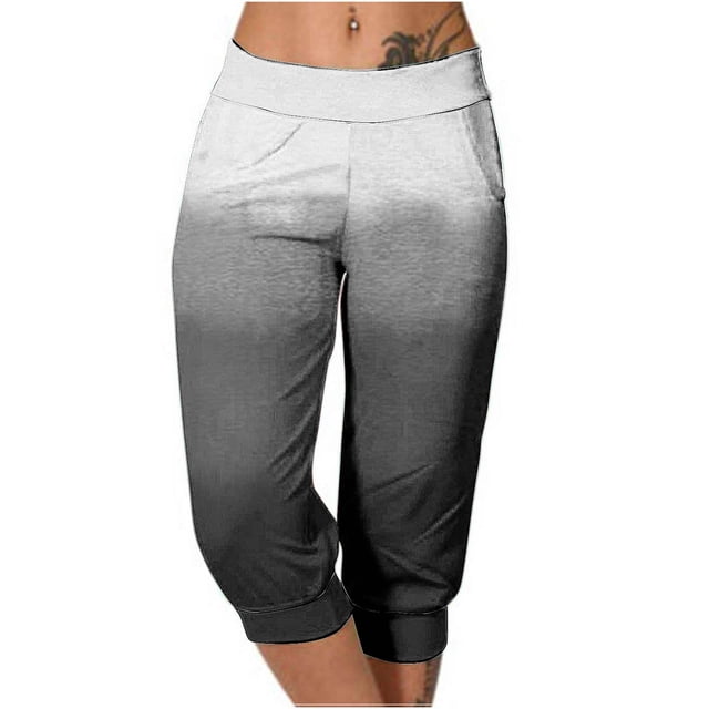 Mujeres Capri Pantalones Casual Suelto Largo Pantalones de Impresión con Corbata Elástica Cintura Y Bolsillos