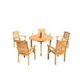 thumbnail image 2 of Grade-A Teak Dining Set: 5 Seater 6 Pc: 48" Round Table And 5 Hari Stacking Arm Chairs Outdoor Patio WholesaleTeak #51HR1006, 2 of 4