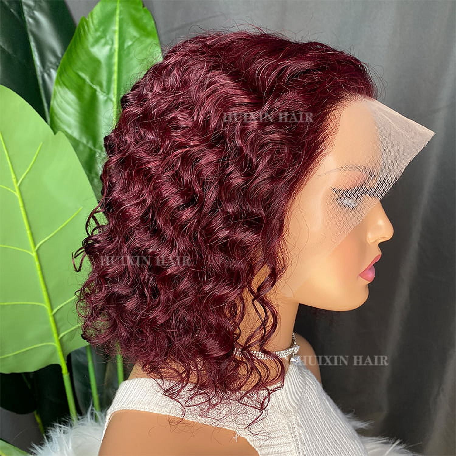 wholesale Virgin Raw Curly Brazilian Indian 100% Human Hair Heathy Ends wine red deep wave 13x4 transparent lace frontal wig