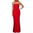 thumbnail image 1 of Vestido largo elegante y ajustado para mujer - Vestido largo de fiesta con cuello en V para invitadas a bodas y cócteles, 1 of 6