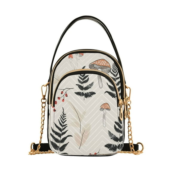 ALAZA Chain Crossbody Bags for Women Mushroom Fern Leaves Berry Shoulder Handbag Phone Purse