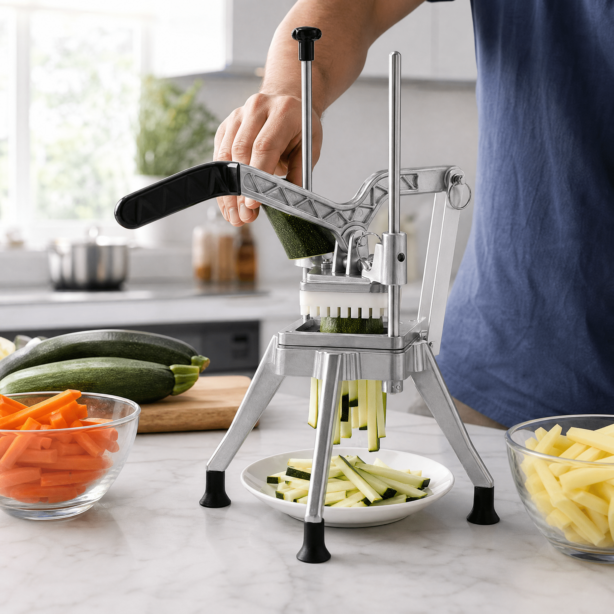 Commercial French Fry Cutter with 1/2" Blade, Lever-Action Vegetable Dicer, Stainless Steel, Four-Corner Stable Support for Kitchen Restaurant