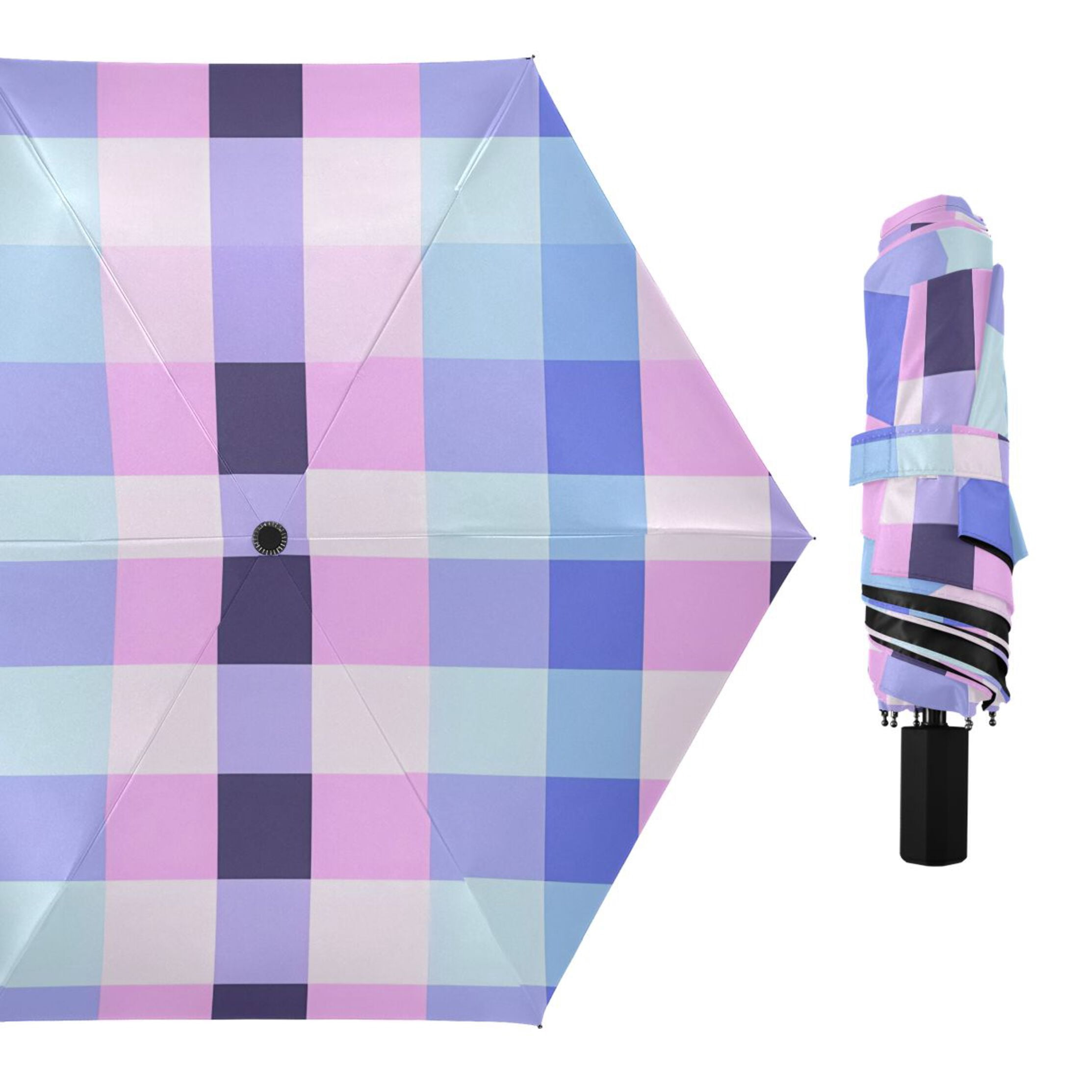 ALAZA Checkered Plaid-a5 UPF 50+ Compact Folding Umbrella for Rain Travel Umbrella Packable