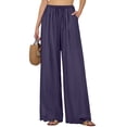 thumbnail image 3 of Palazzo Pants for Women Dressy Drawstring Elastic Waist Casual Linen Pant Summer Beach Wide Leg Trousers with Pockets, L, 3 of 7