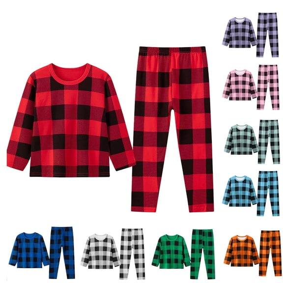 JAJAHO Toddler And Kids Boys Girls Pajamas 2 Piece Pjs Set Plaid Long Sleeve Sleepwear 2-9Y