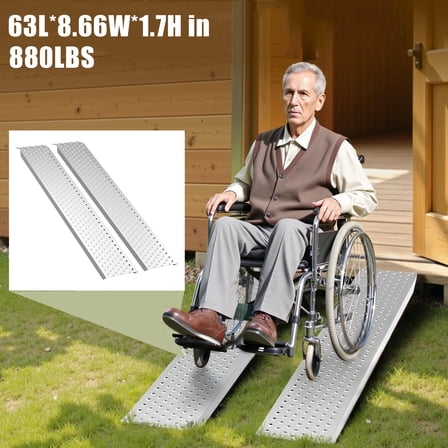 63in 2PCS Aluminum Trailer Ramps for Hand Truck, Shed Ramp for Riding Mower For Bicycle, Motorcycle, ATV , 880 pounds Each Pair Capacity