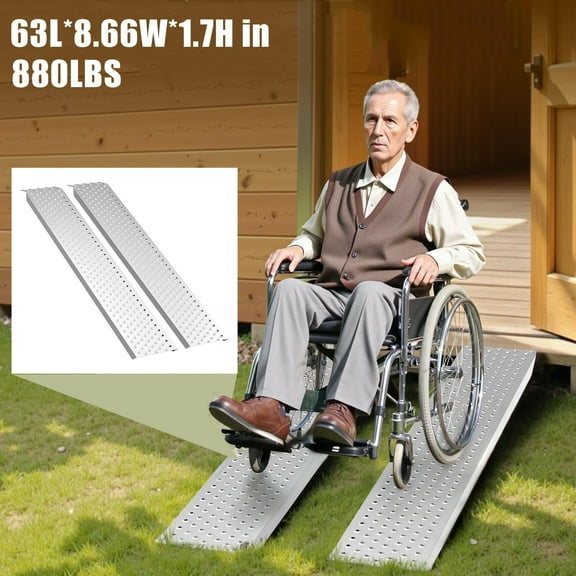 63in 2PCS Aluminum Trailer Ramps for Hand Truck, Shed Ramp for Riding Mower For Bicycle, Motorcycle, ATV , 880 pounds Each Pair Capacity