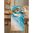 thumbnail image 3 of Ocean Waves Table Runner, Abstract Gradient Orange Teal Waves Beach Cotton Linen Kitchen Table Decoration Washable Dining Tabletop Runners for Home Party Decor 13x120 Inches, 3 of 9