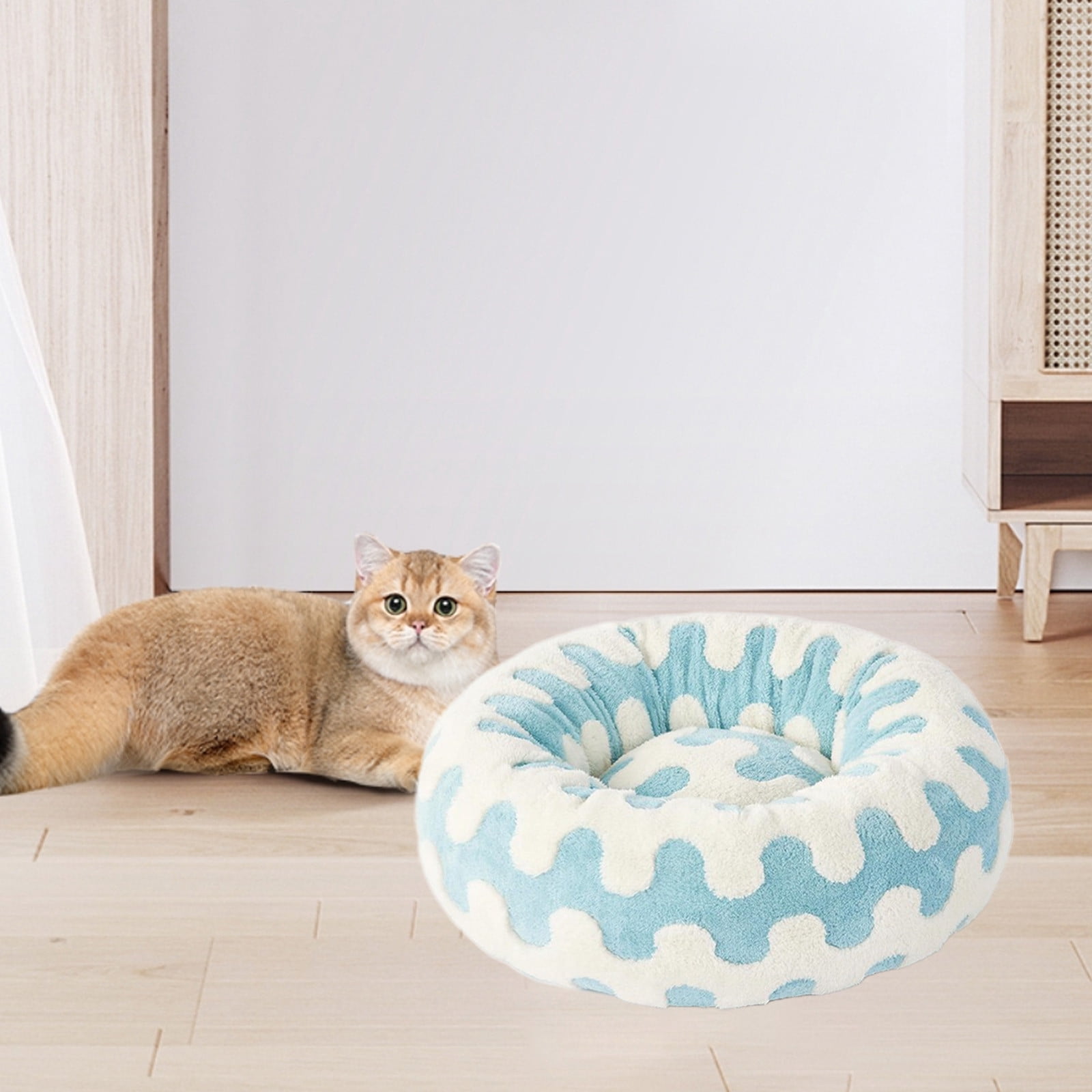 Donut Small Dog Bed - Round Cat Beds for Indoor Cats Calming Pet Beds, Cute Modern Beds with Jacquard Shaggy Plush & Anti Slip Bottom, 15.7 Inch Dia