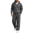 thumbnail image 6 of Babcutegg Mens Outfit Set 2-Piece Zip Up Hooded Sweatshirt and Pants Fall Casual Athletic Clothes Dark Gray Size L, 6 of 8