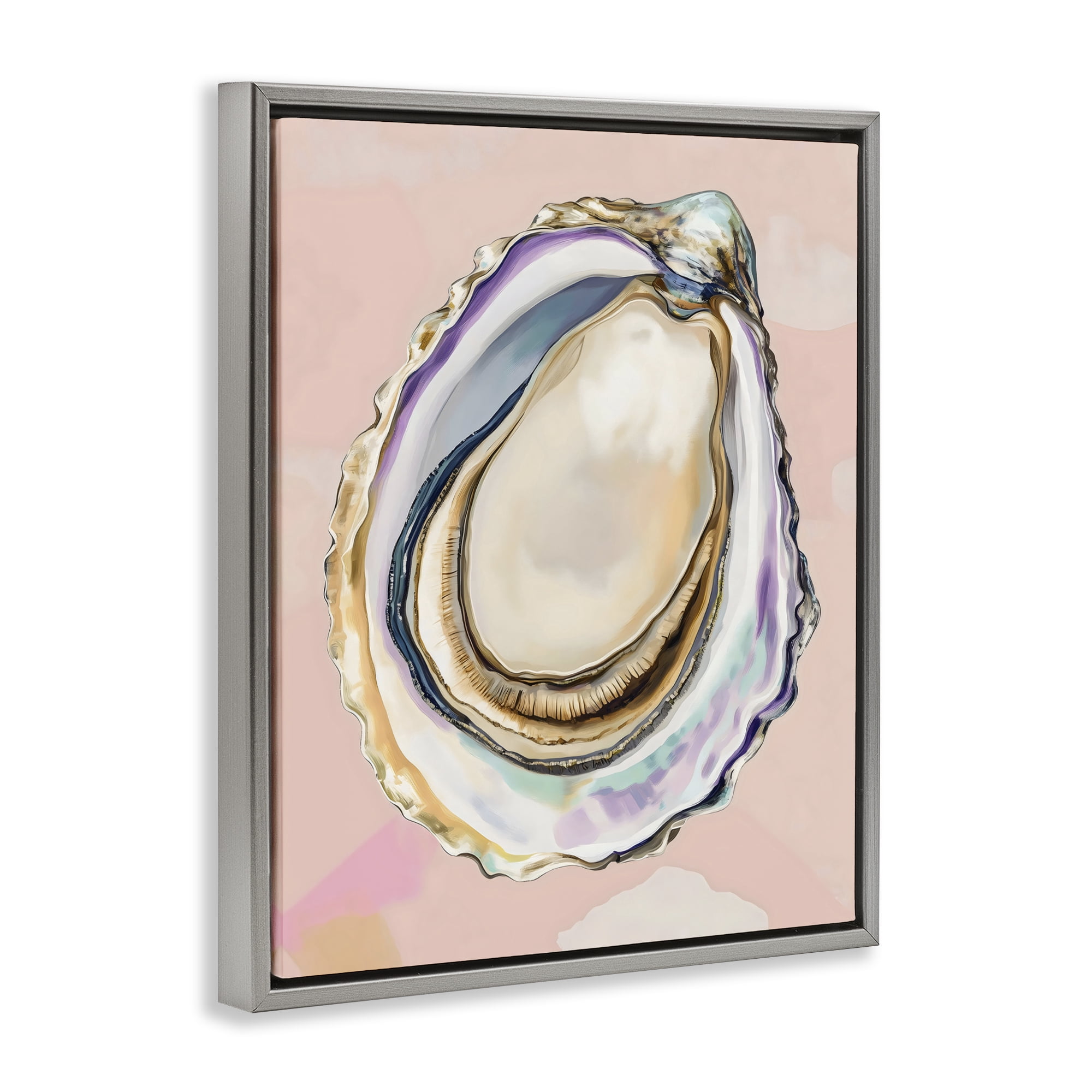 Stupell Industries Pink Oyster Shell Elegance Gray Framed Floater Canvas Wall Art, design by The Prints Vibe