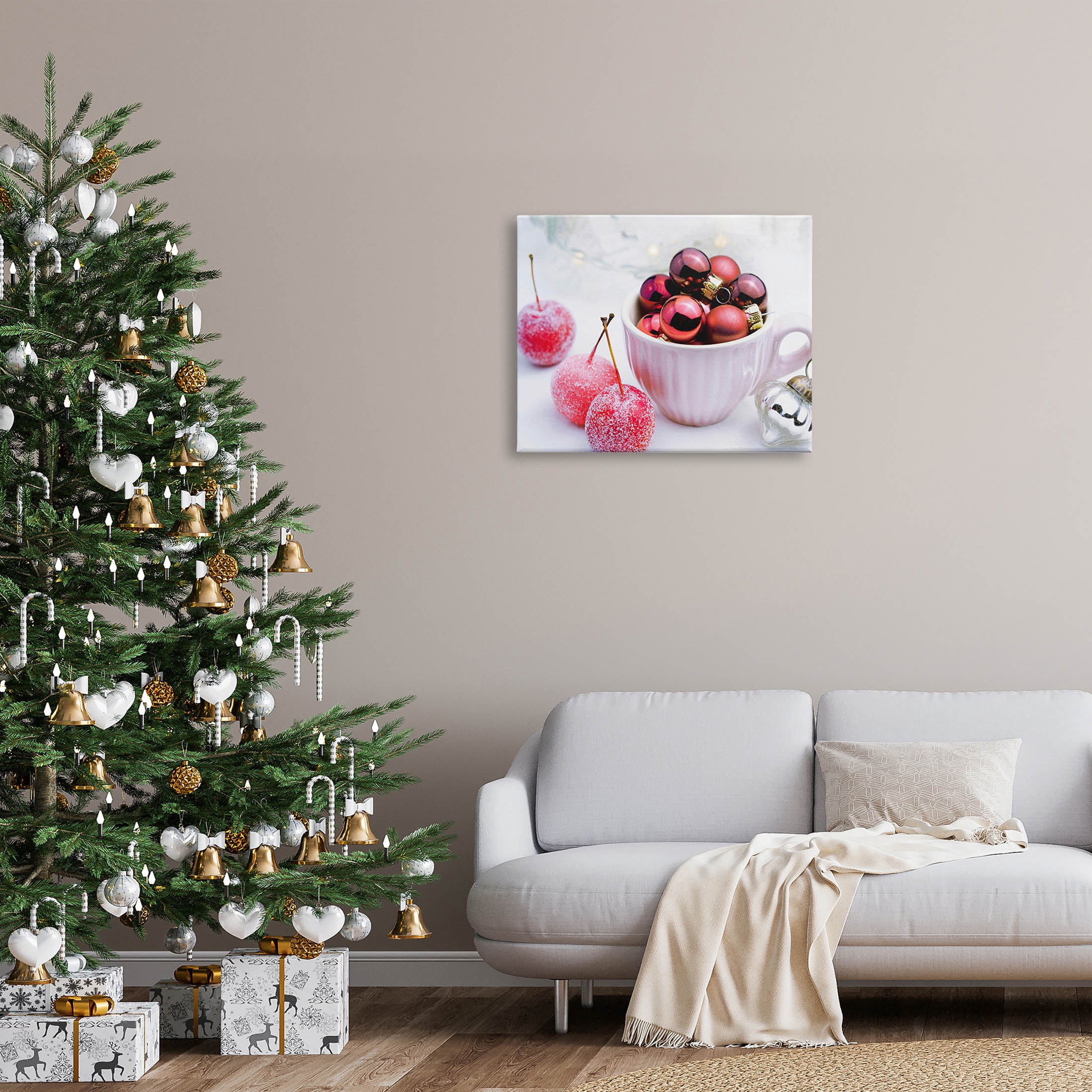 Gleaming Red Christmas Ornaments Holiday Photograph Gallery Wrapped Canvas Print Wall Art