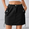 thumbnail image 7 of Amvlyk Cargo Skirts for Women Solid Color Elastic Waist Drawstring Denim Skirt Summer Cool Trendy Jean Skirt with Pockets Button Down Fashion Mini Skirt for Date Going Out Party Walking Work, 7 of 7