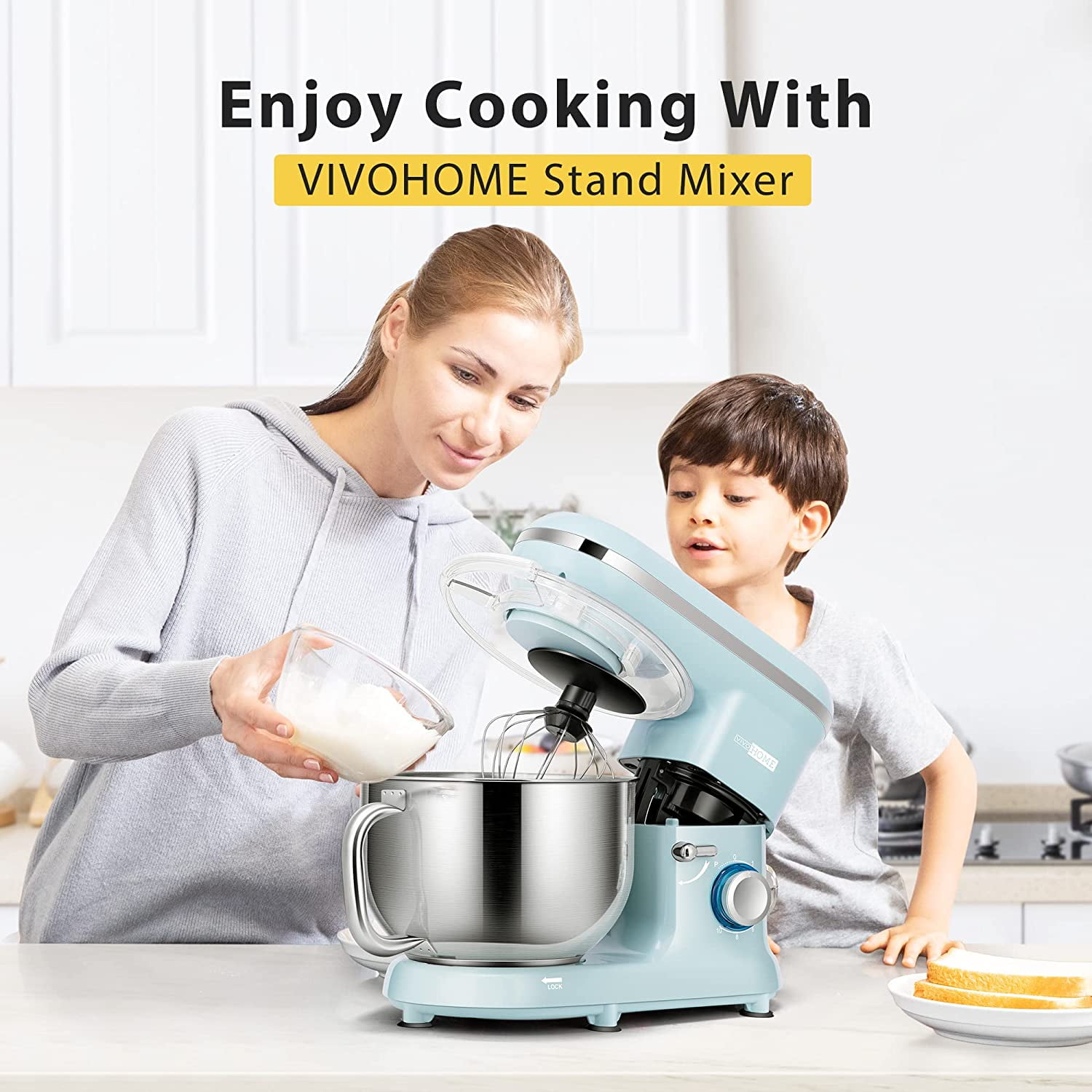 SPECSTAR Stand Mixer, 660W 10 Speed 6 Quart Tilt-Head Kitchen Electric Food Mixer with Beater, Dough Hook, Wire Whip and Egg Separator, Blue