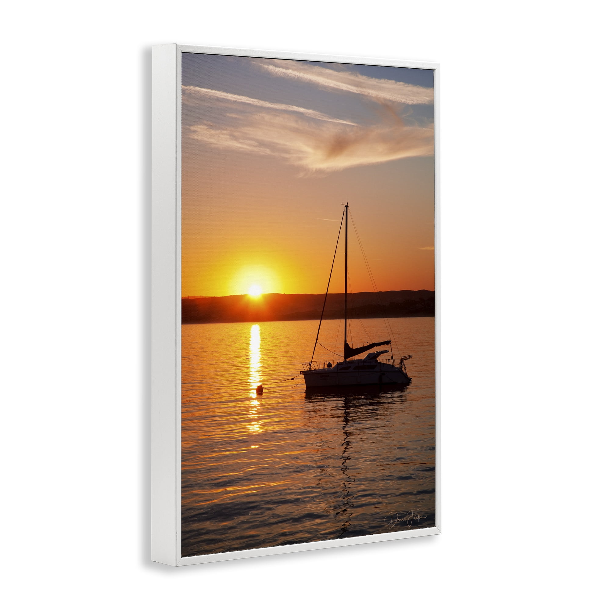 Stupell Industries Boat Ride at Sunset Landscape Photography White Framed Art Print Wall Art, 20 x 30