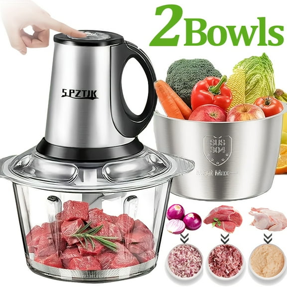 ​​2-Bowl Food Processor | 101oz Meat Grinder & Vegetable Chopper | 2-Speed for Baby Food & Salads | Stainless Steel   PC Bowl​​