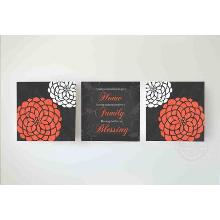 MuralMax Home Family Blessing Inspirational Bible Verse - Floral Mums Canvas Wall Decor Art - Gifts For Parents, Grandparents, Aunts, Uncles & Friends - Color Graphite - Set Of 3 - Size - 30x30