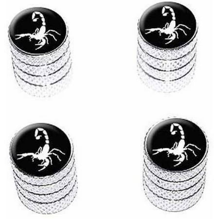 Scorpion White on Black Tire Rim Wheel Aluminum Valve Stem Caps, Multiple