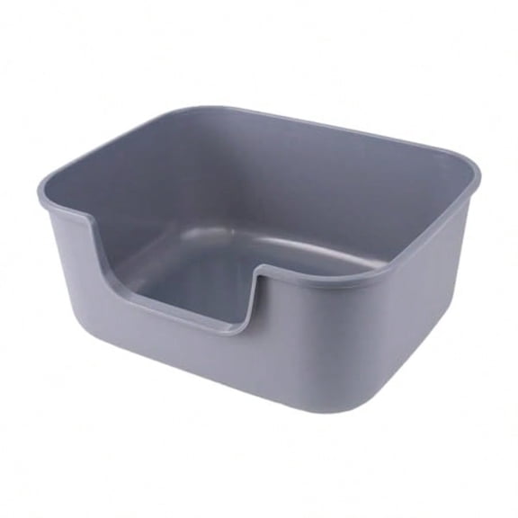 Large Cat Litter Box with High SidesCat Boxes for Indoor Cats Cat Litter Pan for Kitty Litter Box with Low Entry Easy to Clean Anti-Splashing Grey-Long Side Entry