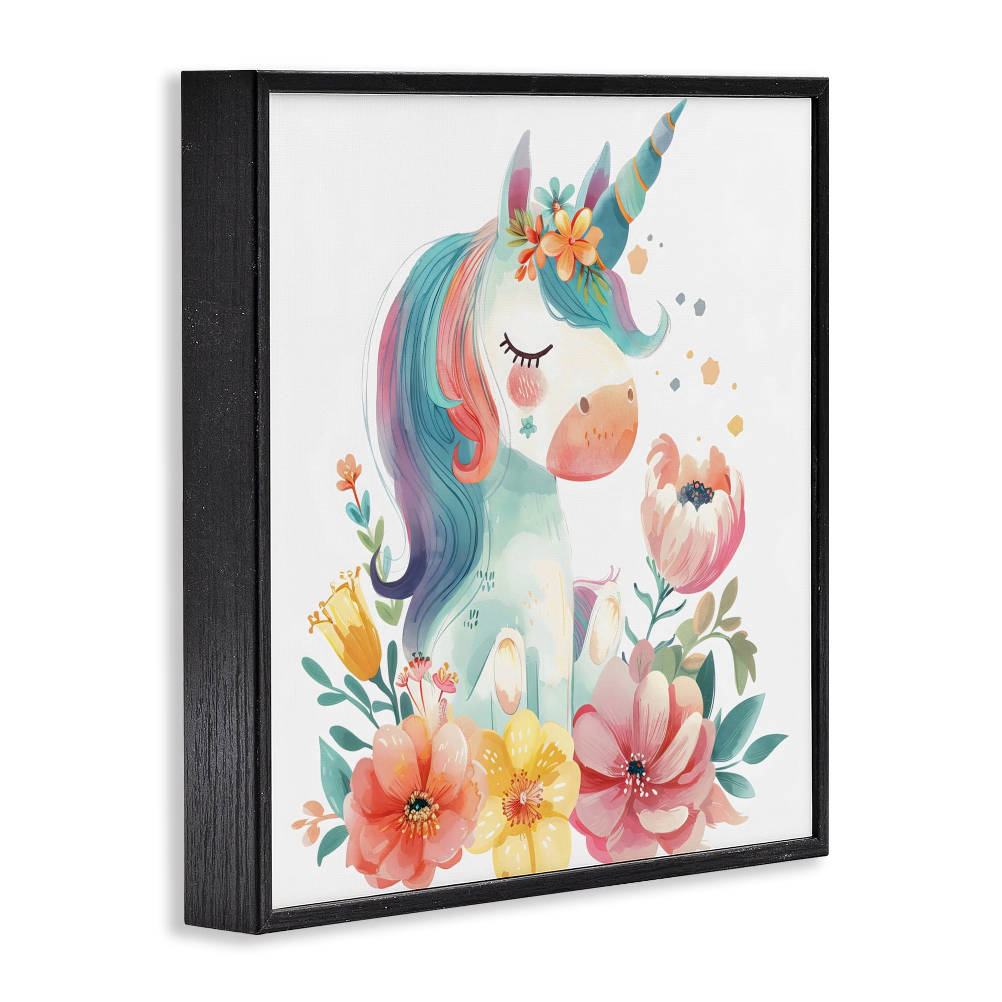 Stupell Industries Whimsical Unicorn with Blossoms Black Framed Giclee Art, design by Creative Studio