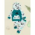 thumbnail image 2 of Suealasg Little Boys Fall Tracksuit Outfits Long Sleeve Dinosaur Print Hooded Sweatshirts Sweatpants 1T 2T 3T 4T 5T Toddler Boys 2Pcs Casual Autumn Clothes, 2 of 8