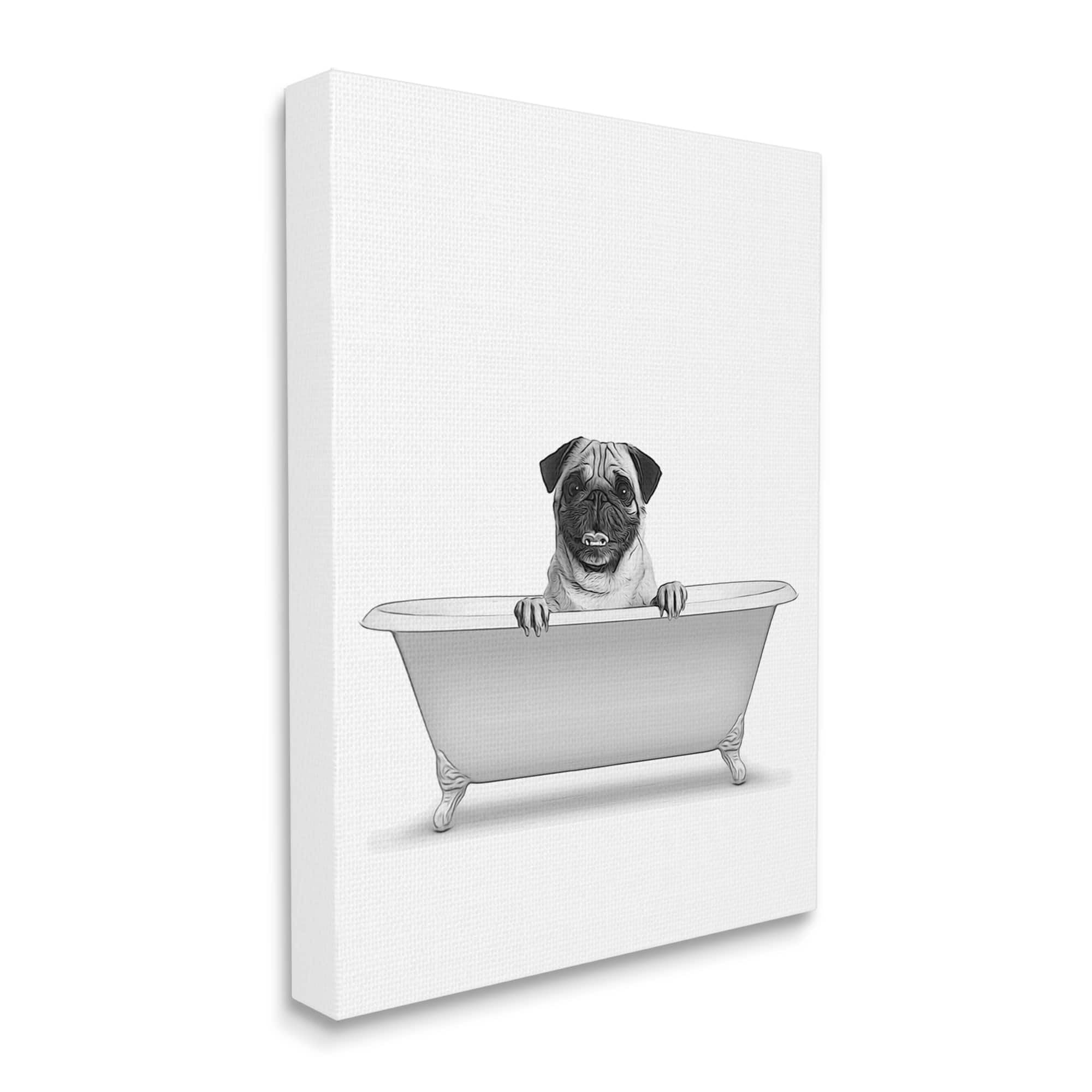 Stupell Industries Pug Dog In Tub Bathroom Pet Animals & Insects Painting Gallery Wrapped Canvas Print Wall Art