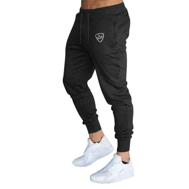 Men Sport Pants Tracksuit Workout Joggers Gym Sweatpants Crown Black M