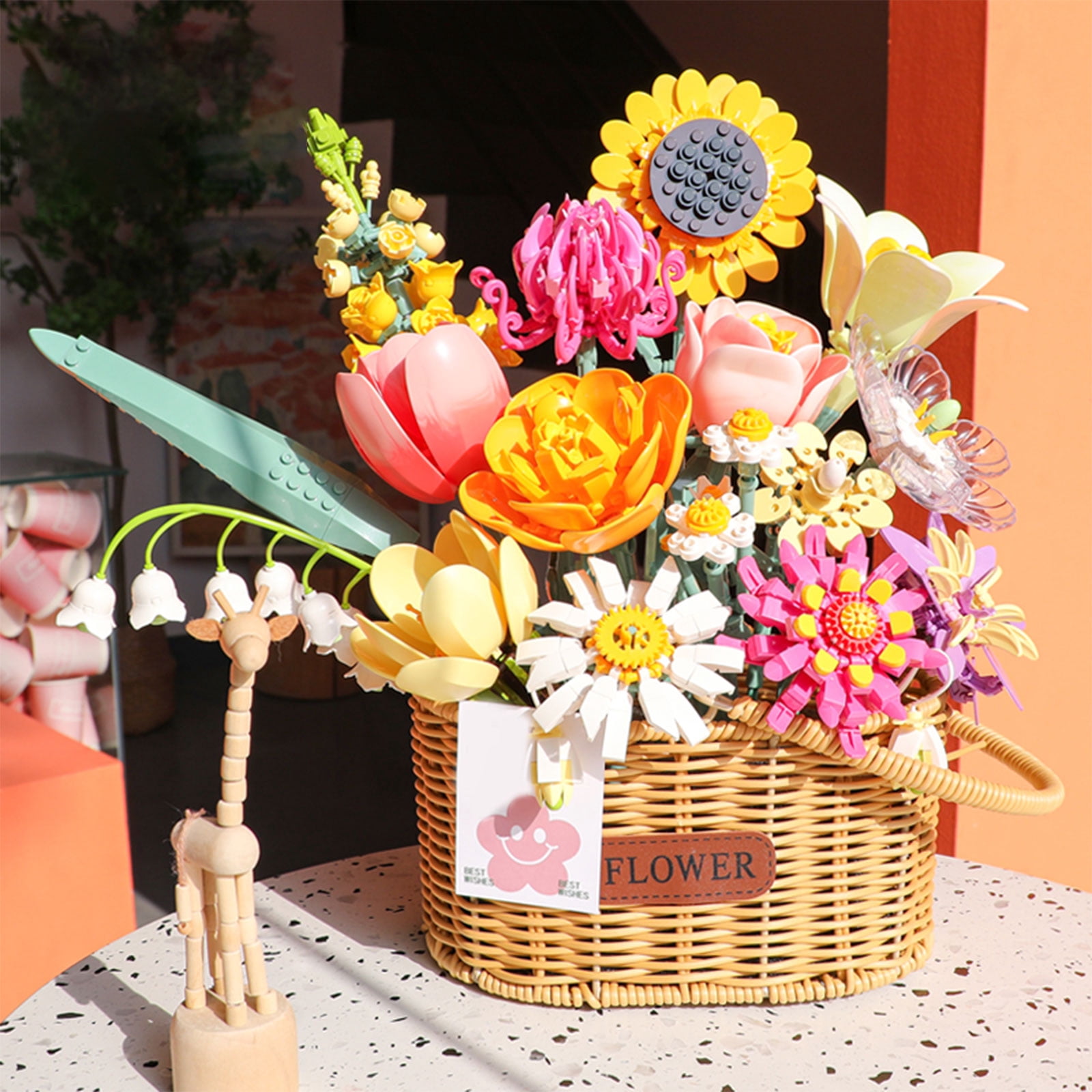 Valentine's Day Building Set: Flower Bouquet Bricks, DIY Artificial Floral Gift for Her, Romantic Home Decor Building Blocks