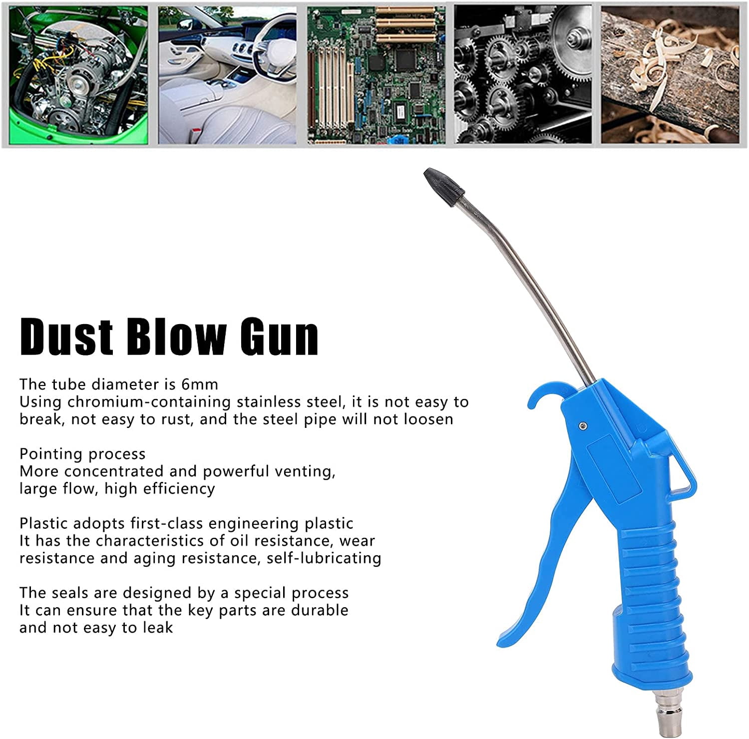 MKEUDQ-Air Blow Gun, Rubber Guard Bent Air Nozzle, Pneumatic Air Compressor Accessories Dust Cleaning Tool, Industrial Household Air Blower Gun with Tip Quick Connector, High Pressure