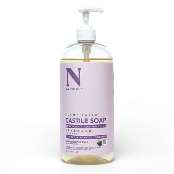 Dr. Natural Castile Liquid Soap, Multipurpose Liquid Soap, Lavender, 32 oz