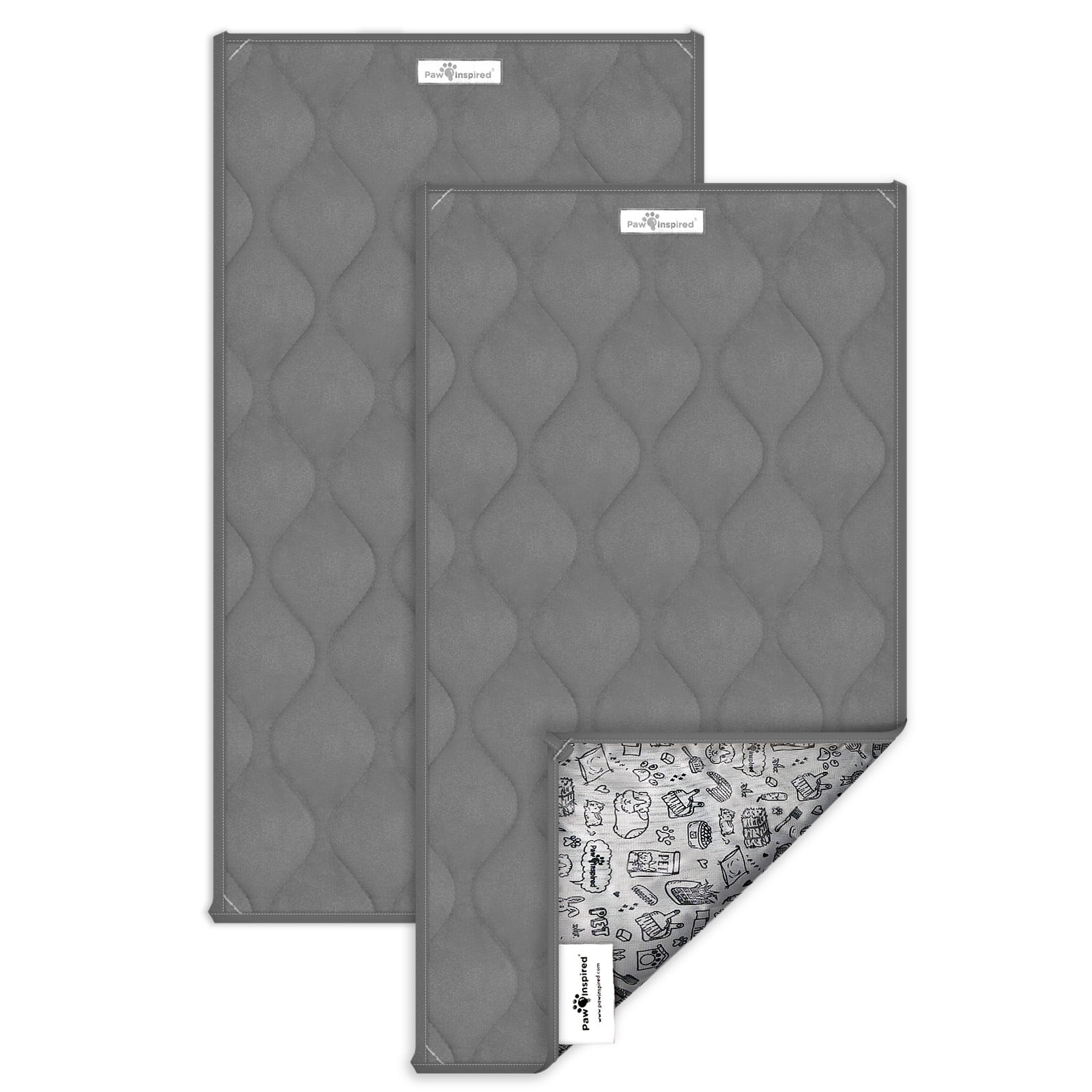 2ct Paw Inspired Guinea Pig Cage Liner Sweep-EZ Fleece Bedding 29x16 in, Washable Waterproof Pee Pads for Small Animals (Gray)