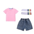 thumbnail image 2 of LJEFF Girls Paperbag Waist Denim Shorts, Buttons Cuffed Hem Pocketed High Waist Shorts for Kids Pink Size 5 T, 2 of 9